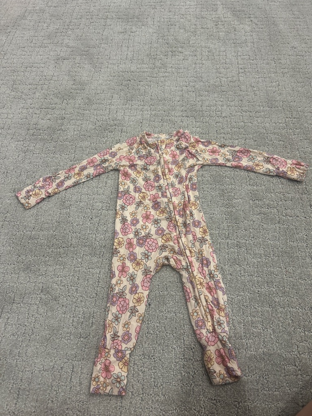 Floral Zip-Front Kids One-Piece in Pink and Cream